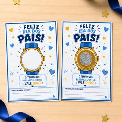 Cartão de Dia dos Pais com medalha e espaço para mensagem.