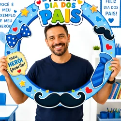 Homem segurando bambolê decorado para o Dia dos Pais.