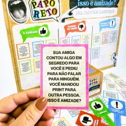 Atividade de amizade com cartões e regras para discussão em sala de aula.