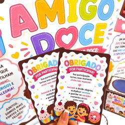 Cartaz colorido com mensagem de agradecimento para amigos doces.