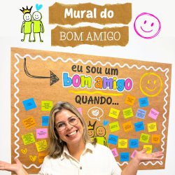 Mural colorido com mensagens e desenhos de amizade e carinho.