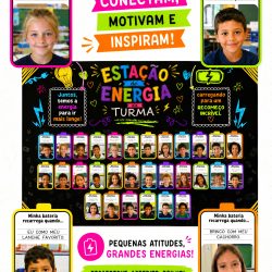 Pôster educativo sobre energia e atitudes positivas na escola.