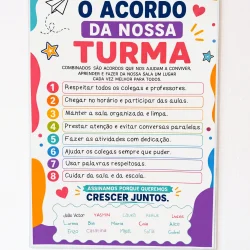 Cartaz com regras para a turma na semana de acolhimento escolar.