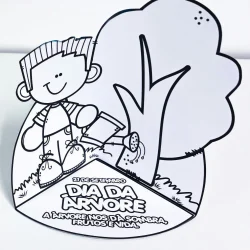 Desenho de criança com árvore para o Dia da Árvore na escola.