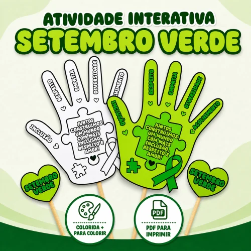Mãos de papel com mensagem de inclusão e respeito para Setembro Verde.