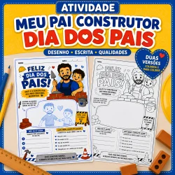 Atividade educativa para o Dia dos Pais com desenhos e espaço para escrever.