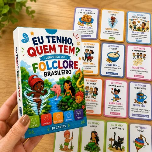 Jogo de cartas com temas do folclore brasileiro para crianças.