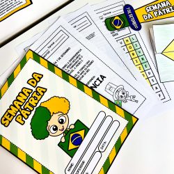 Material escolar para a Semana da Pátria com tema do Brasil.