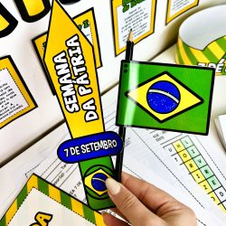 Material educativo sobre a Independência do Brasil com tema da bandeira brasileira.