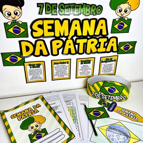Material educativo da Semana da Pátria com tema do Brasil e 7 de Setembro.