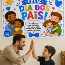 Pai e filho se cumprimentando com alegria e amor.