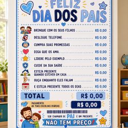 Quadro de atividades para o Dia dos Pais com dicas para crianças.