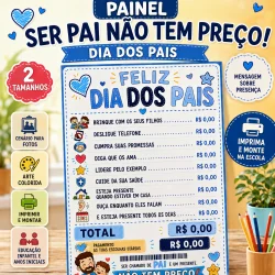 Painel de Dia dos Pais com atividades para crianças e mensagem de amor.