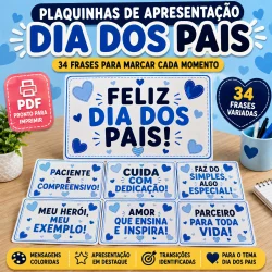 Conjunto de plaquinhas de papel com mensagens para o Dia dos Pais.