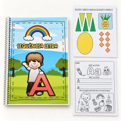 Material de alfabetização com letra A, arco-íris e abacaxi para crianças.