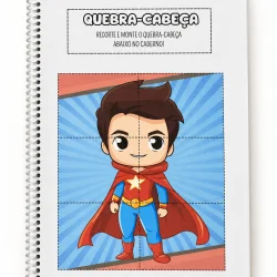 Quebra-cabeça de super-herói para atividades de alfabetização infantil.