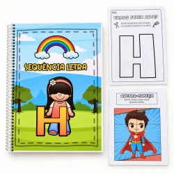 Material de alfabetização com letra H, desenhos e atividades educativas.