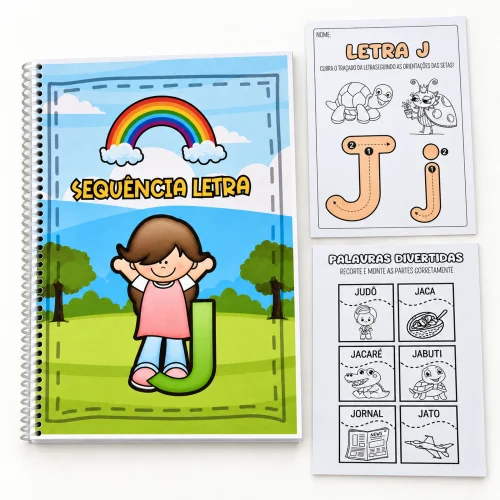 Material de alfabetização com foco na letra J e palavras divertidas.