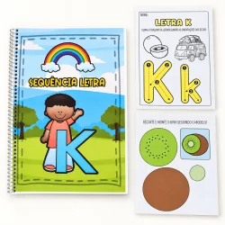 Material de alfabetização com letra K, atividades e história para crianças.