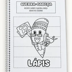 Atividade de quebra-cabeça com lápis e borracha para crianças.