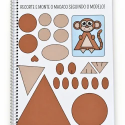 Atividades de recorte e montagem com figura de macaco para alfabetização.