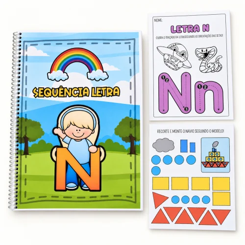 Material de alfabetização com atividades da letra N para crianças.