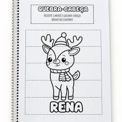 Atividade de quebra-cabeça com rena para alfabetização infantil.