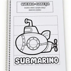 Quebra-cabeça de submarino para atividades de alfabetização.