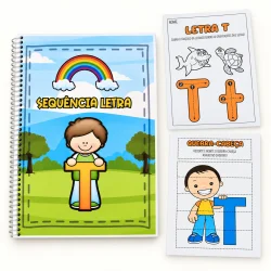 Material de alfabetização com atividades da letra T para crianças.