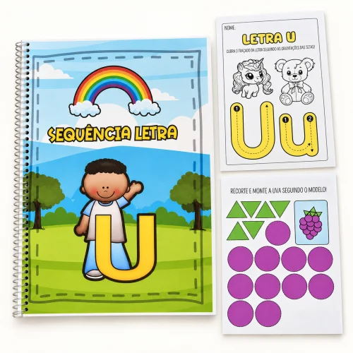 Material de alfabetização com foco na letra U e atividades de reconhecimento.