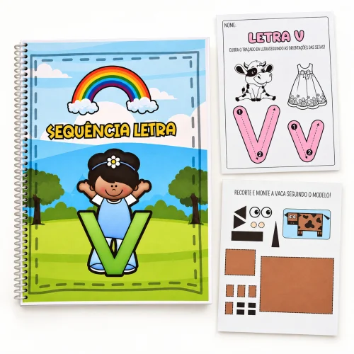 Material de alfabetização com atividades da letra V para crianças.