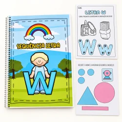 Material didático para aprender a letra W com atividades e figuras.