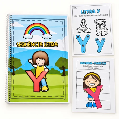 Material de alfabetização com foco na letra Y e atividades educativas.