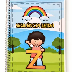 Caderno de alfabetização com letra Z e arco-íris colorido.