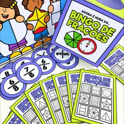Jogo de bingo de frações para ensino de matemática para crianças.