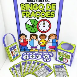 Jogo de bingo de frações para ensino de matemática para crianças.