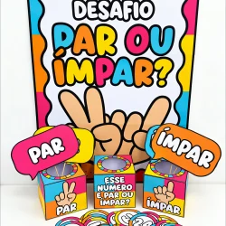 Jogo de par ou ímpar com caixas coloridas e fichas.