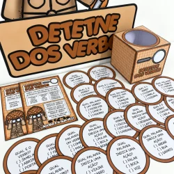 Jogo educativo para aprender verbos com atividades interativas.