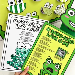 Material didático com sapos e atividades para crianças.