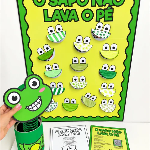 Sapos de papel com olhos e boca, atividade educativa para crianças.