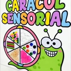 Brinquedo sensorial de caracol com diferentes texturas e cores.