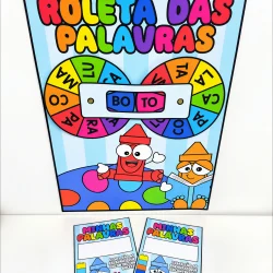 Jogo educativo com roleta de sílabas para crianças aprenderem palavras.