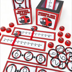 Jogo de adição com Dona Joana e peças de contagem.