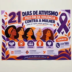 Imagem de mulheres diversas promovendo campanha contra violência de gênero.