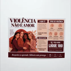 Cartaz informativo sobre violência não é amor e sinais de alerta.
