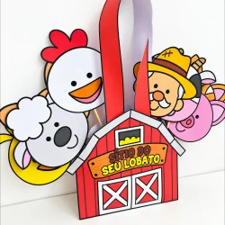 Sacolinha com personagens do sítio do Seu Lobato para atividades educativas.